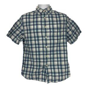 Merona Mens Blue Plaid Short Sleeve Button-Down Shirt Size M 100% Cotton